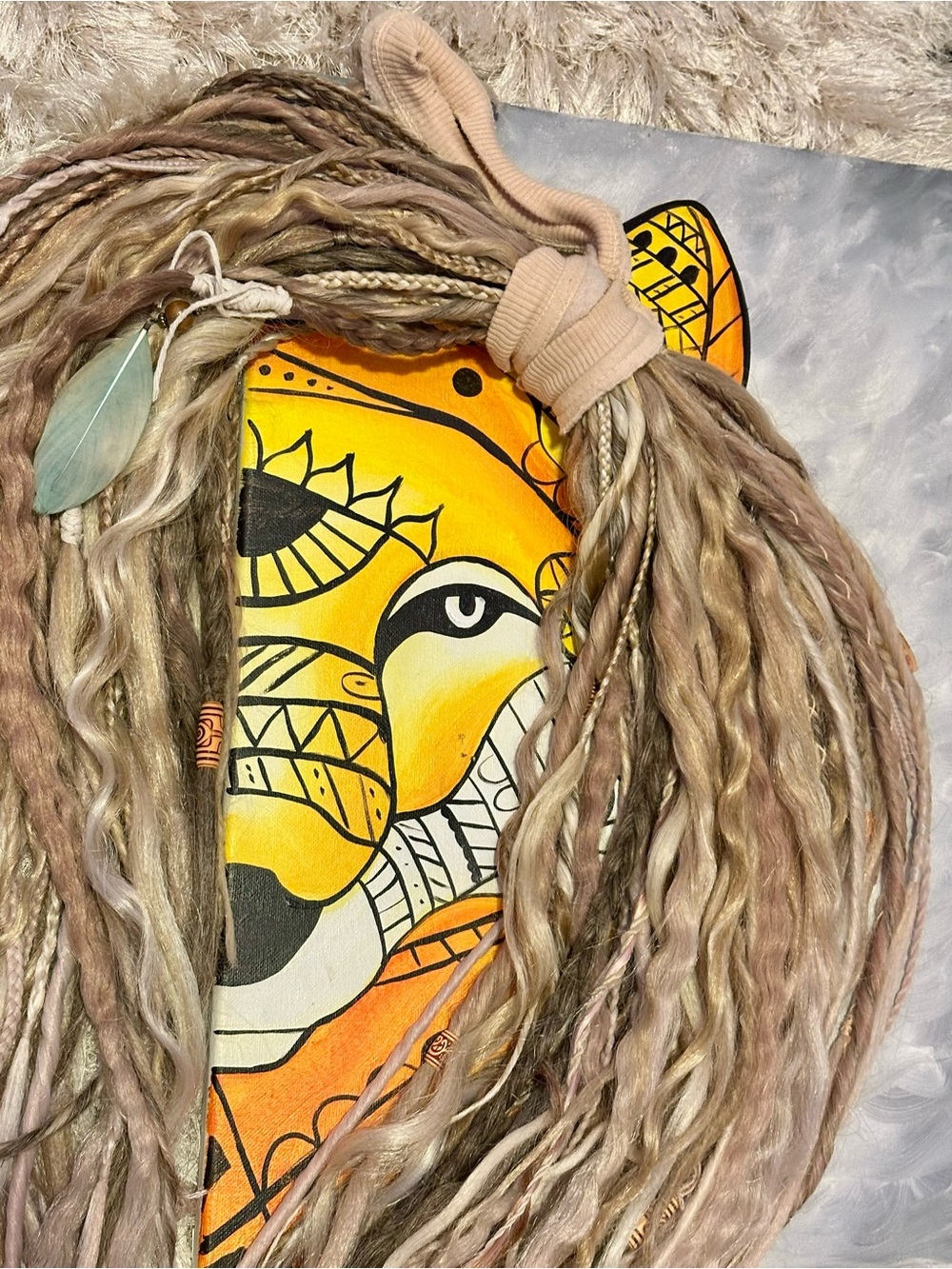 Boho Blonde Synthetic Dreadlock Hairpiece with Beads & Feathers - Picture 4 of 17